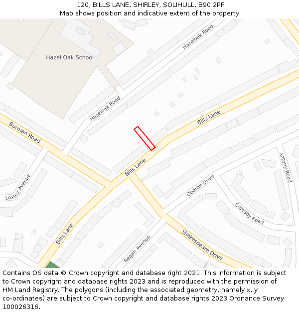 120, BILLS LANE, SHIRLEY, SOLIHULL, B90 2PF: Location map and indicative extent of plot