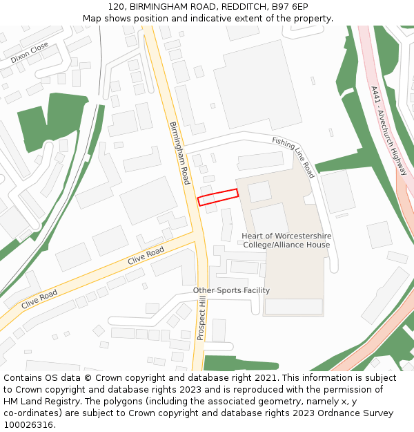 120, BIRMINGHAM ROAD, REDDITCH, B97 6EP: Location map and indicative extent of plot