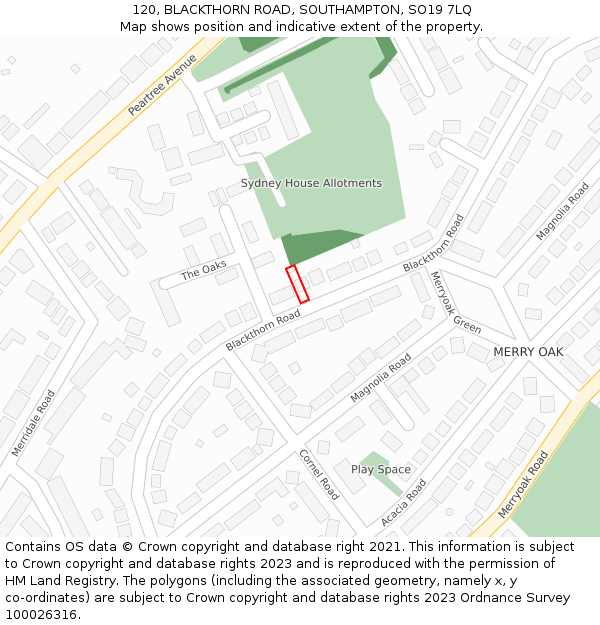 120, BLACKTHORN ROAD, SOUTHAMPTON, SO19 7LQ: Location map and indicative extent of plot