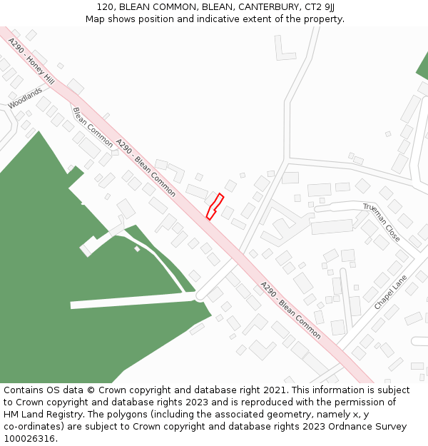 120, BLEAN COMMON, BLEAN, CANTERBURY, CT2 9JJ: Location map and indicative extent of plot