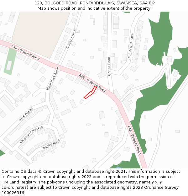 120, BOLGOED ROAD, PONTARDDULAIS, SWANSEA, SA4 8JP: Location map and indicative extent of plot