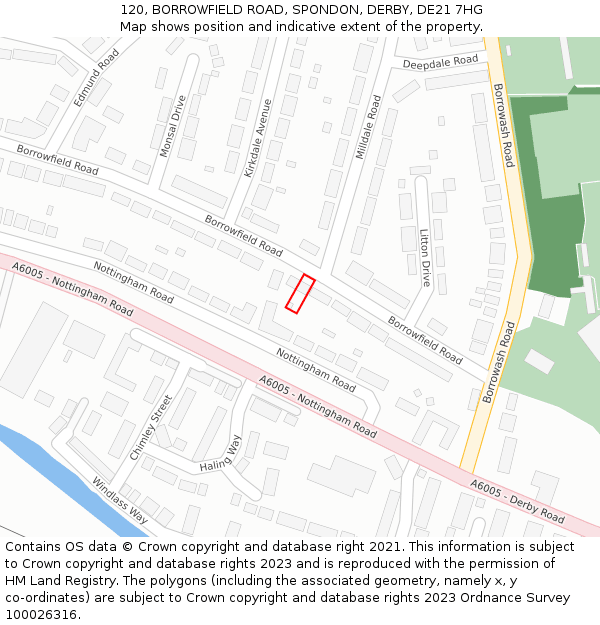 120, BORROWFIELD ROAD, SPONDON, DERBY, DE21 7HG: Location map and indicative extent of plot
