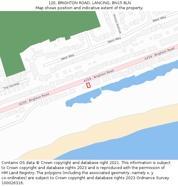 120, BRIGHTON ROAD, LANCING, BN15 8LN: Location map and indicative extent of plot