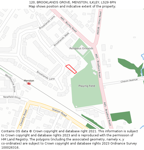 120, BROOKLANDS GROVE, MENSTON, ILKLEY, LS29 6PN: Location map and indicative extent of plot