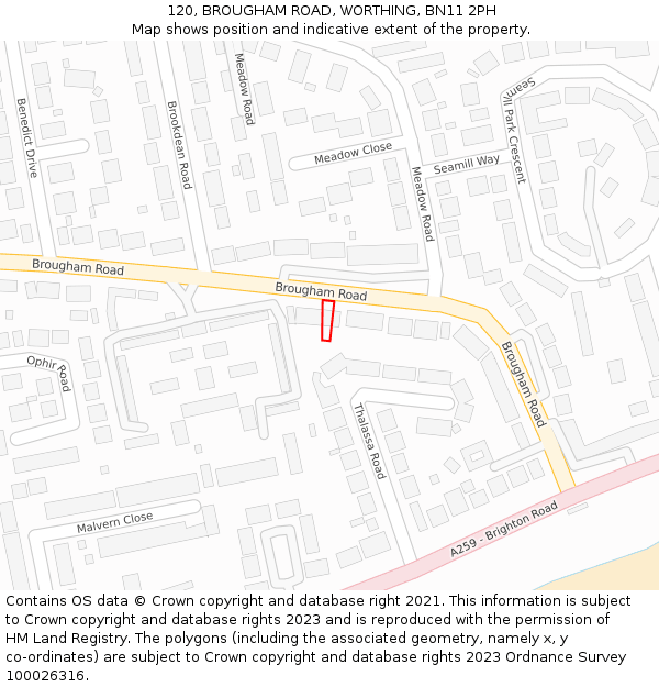 120, BROUGHAM ROAD, WORTHING, BN11 2PH: Location map and indicative extent of plot