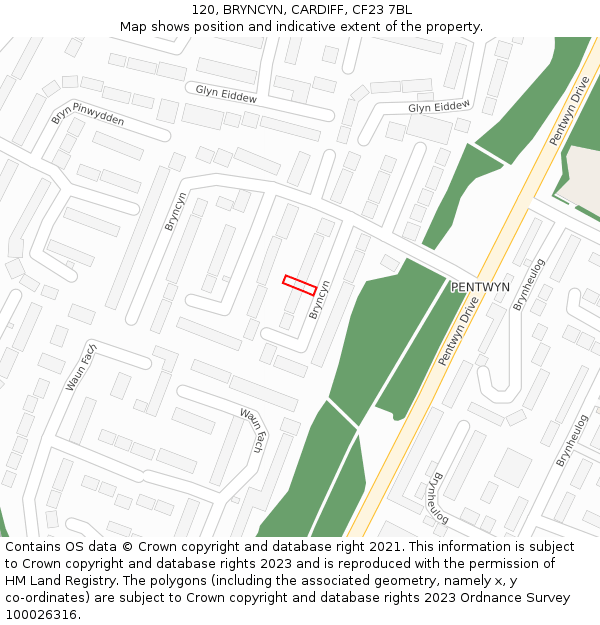 120, BRYNCYN, CARDIFF, CF23 7BL: Location map and indicative extent of plot