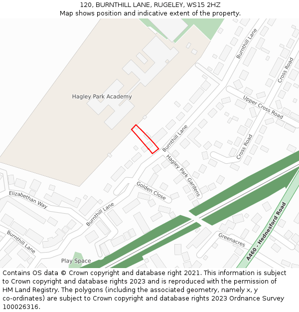120, BURNTHILL LANE, RUGELEY, WS15 2HZ: Location map and indicative extent of plot