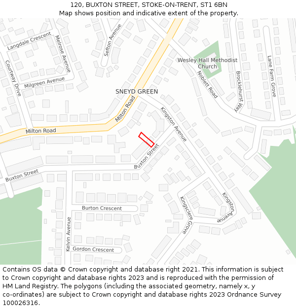 120, BUXTON STREET, STOKE-ON-TRENT, ST1 6BN: Location map and indicative extent of plot