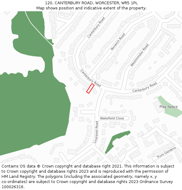 120, CANTERBURY ROAD, WORCESTER, WR5 1PL: Location map and indicative extent of plot