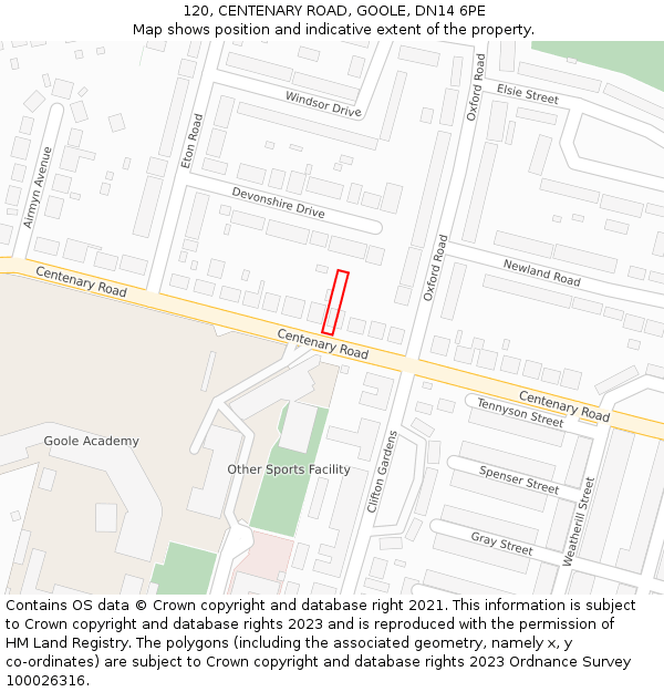 120, CENTENARY ROAD, GOOLE, DN14 6PE: Location map and indicative extent of plot