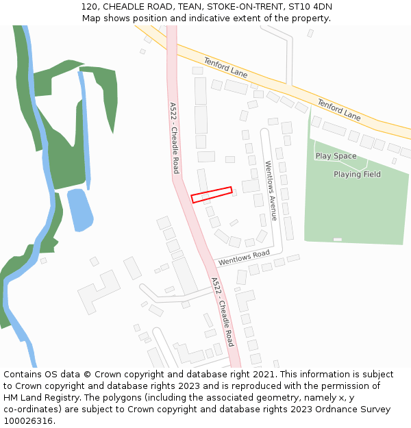 120, CHEADLE ROAD, TEAN, STOKE-ON-TRENT, ST10 4DN: Location map and indicative extent of plot