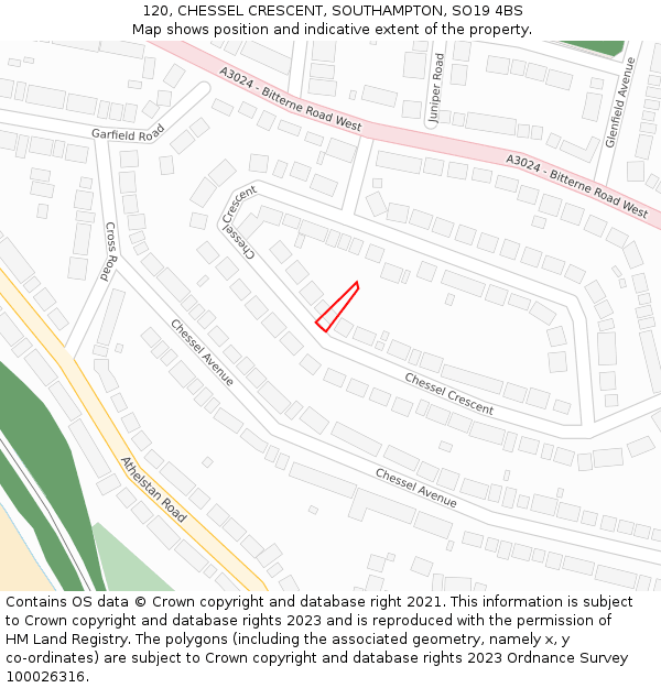 120, CHESSEL CRESCENT, SOUTHAMPTON, SO19 4BS: Location map and indicative extent of plot