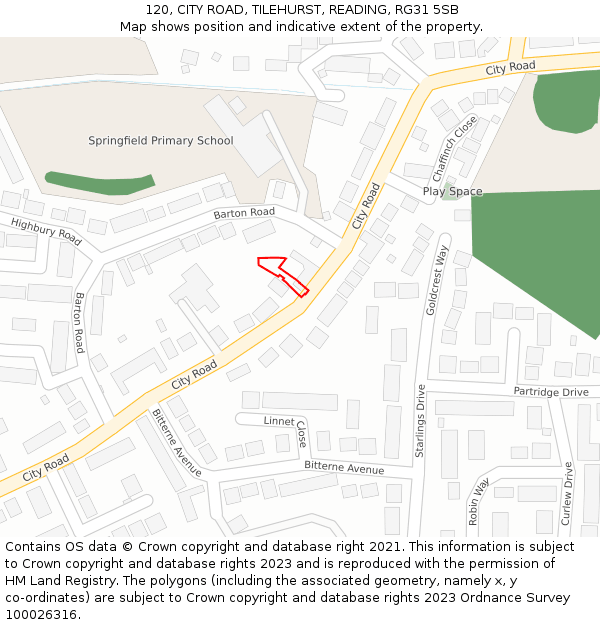 120, CITY ROAD, TILEHURST, READING, RG31 5SB: Location map and indicative extent of plot