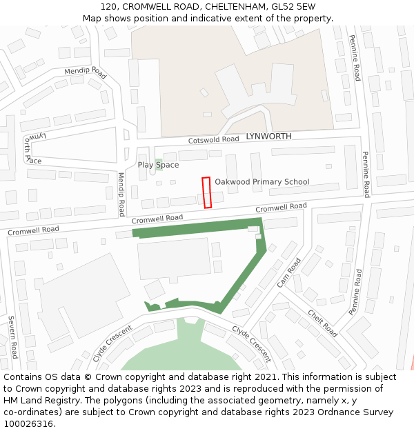 120, CROMWELL ROAD, CHELTENHAM, GL52 5EW: Location map and indicative extent of plot