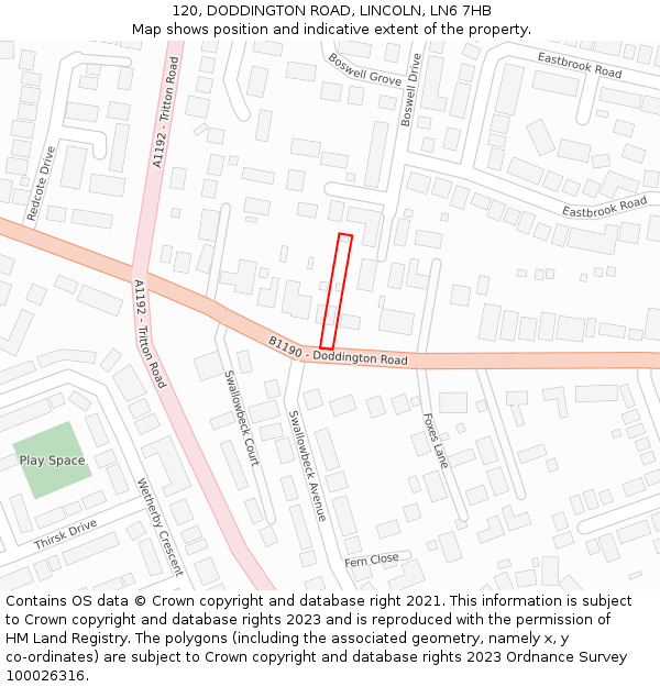120, DODDINGTON ROAD, LINCOLN, LN6 7HB: Location map and indicative extent of plot