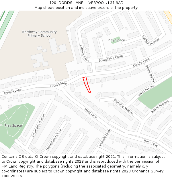120, DODDS LANE, LIVERPOOL, L31 9AD: Location map and indicative extent of plot