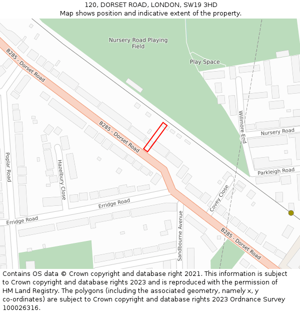 120, DORSET ROAD, LONDON, SW19 3HD: Location map and indicative extent of plot