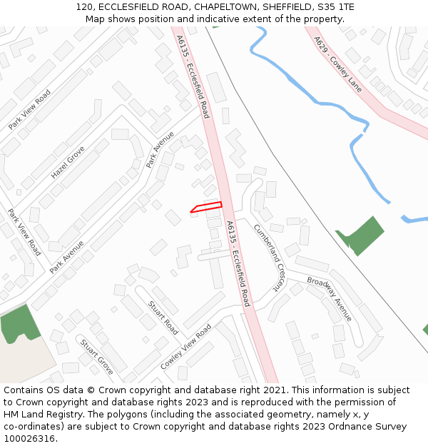 120, ECCLESFIELD ROAD, CHAPELTOWN, SHEFFIELD, S35 1TE: Location map and indicative extent of plot