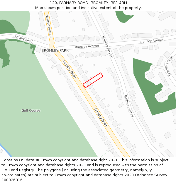 120, FARNABY ROAD, BROMLEY, BR1 4BH: Location map and indicative extent of plot