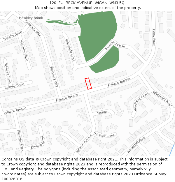 120, FULBECK AVENUE, WIGAN, WN3 5QL: Location map and indicative extent of plot