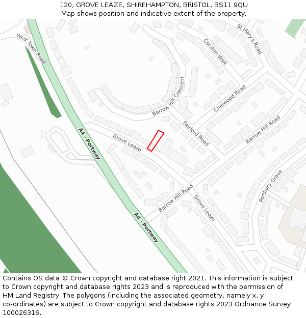 120, GROVE LEAZE, SHIREHAMPTON, BRISTOL, BS11 9QU: Location map and indicative extent of plot