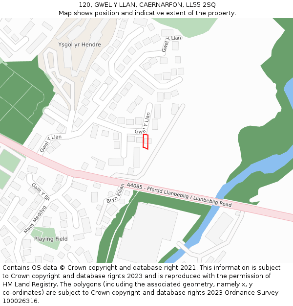 120, GWEL Y LLAN, CAERNARFON, LL55 2SQ: Location map and indicative extent of plot