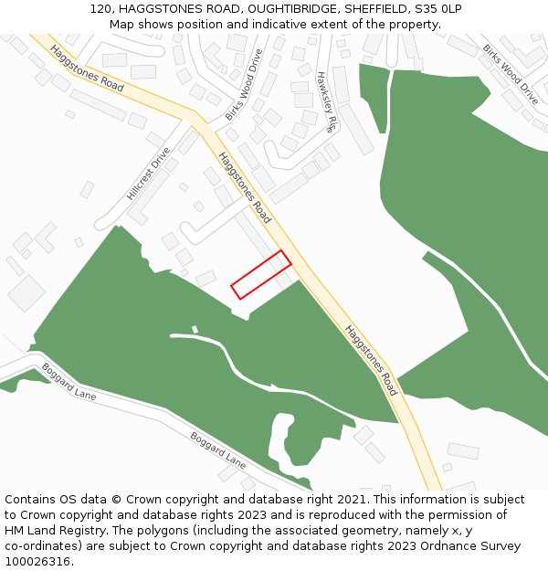 120, HAGGSTONES ROAD, OUGHTIBRIDGE, SHEFFIELD, S35 0LP: Location map and indicative extent of plot