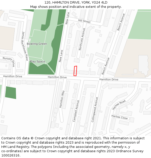 120, HAMILTON DRIVE, YORK, YO24 4LD: Location map and indicative extent of plot