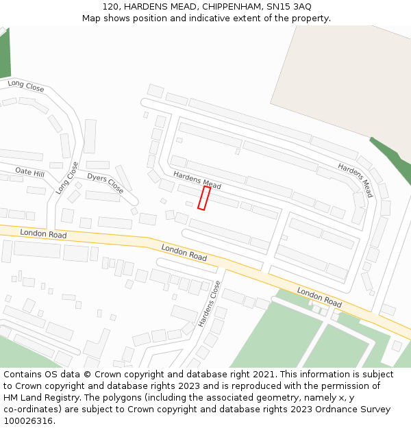 120, HARDENS MEAD, CHIPPENHAM, SN15 3AQ: Location map and indicative extent of plot