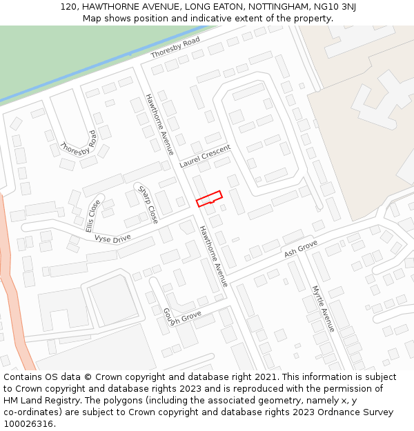 120, HAWTHORNE AVENUE, LONG EATON, NOTTINGHAM, NG10 3NJ: Location map and indicative extent of plot