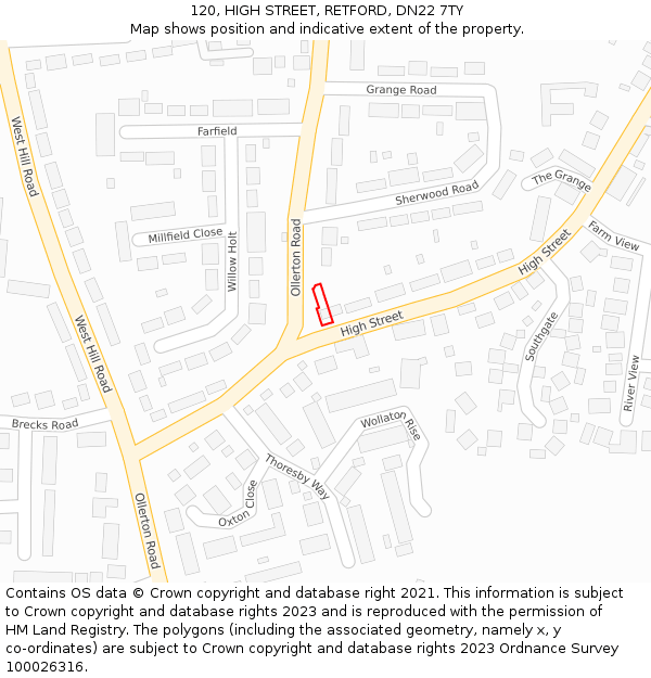 120, HIGH STREET, RETFORD, DN22 7TY: Location map and indicative extent of plot