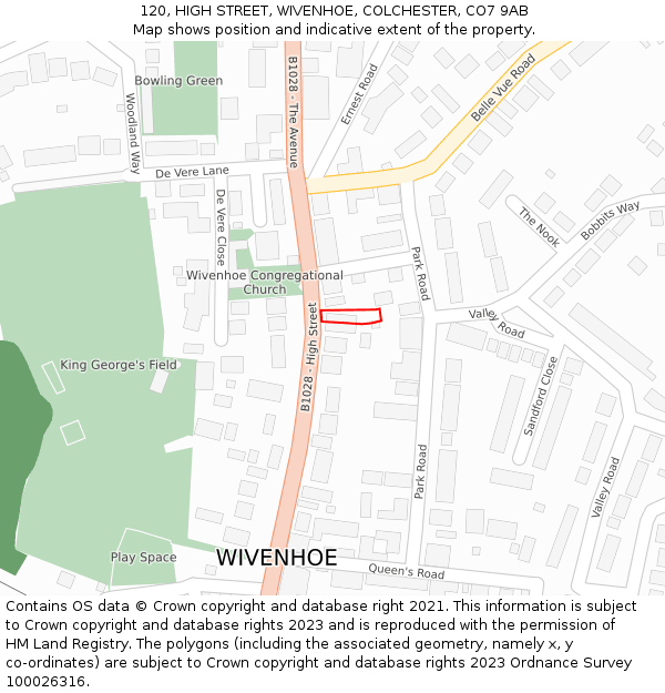 120, HIGH STREET, WIVENHOE, COLCHESTER, CO7 9AB: Location map and indicative extent of plot