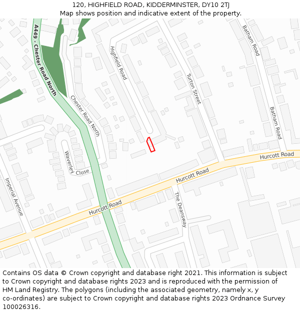 120, HIGHFIELD ROAD, KIDDERMINSTER, DY10 2TJ: Location map and indicative extent of plot
