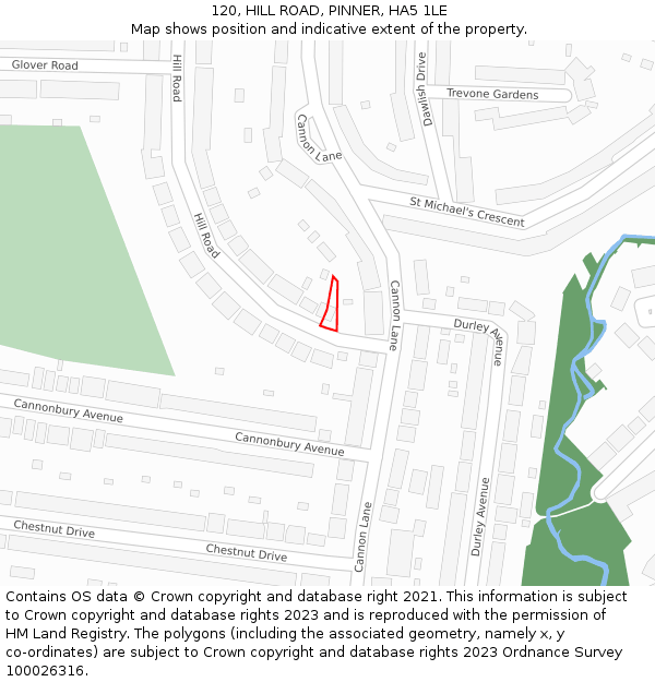120, HILL ROAD, PINNER, HA5 1LE: Location map and indicative extent of plot