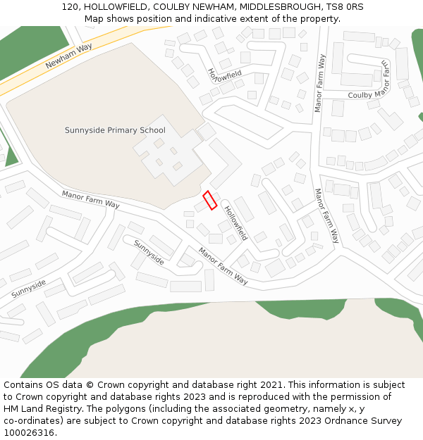120, HOLLOWFIELD, COULBY NEWHAM, MIDDLESBROUGH, TS8 0RS: Location map and indicative extent of plot
