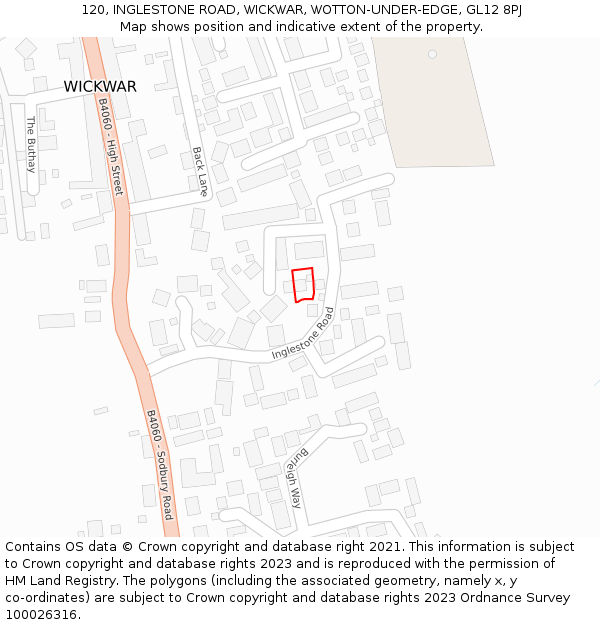 120, INGLESTONE ROAD, WICKWAR, WOTTON-UNDER-EDGE, GL12 8PJ: Location map and indicative extent of plot