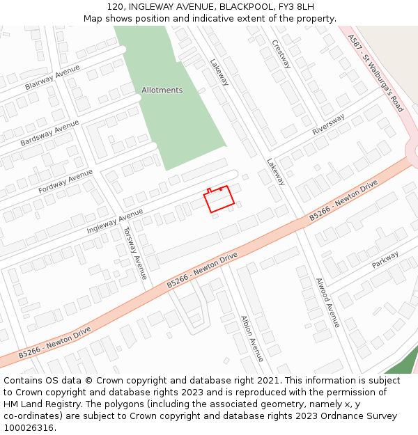 120, INGLEWAY AVENUE, BLACKPOOL, FY3 8LH: Location map and indicative extent of plot