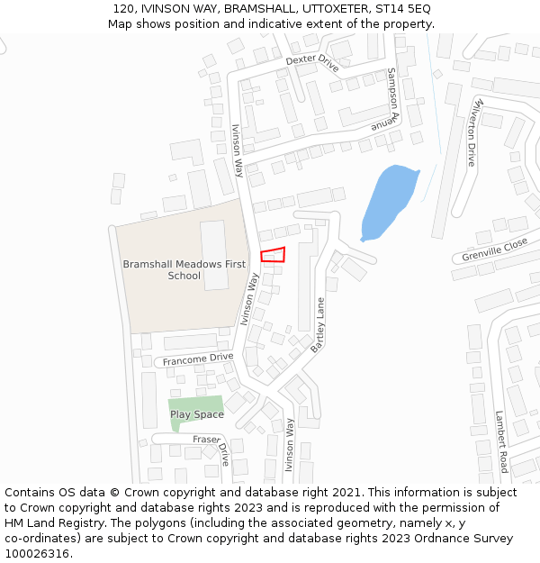 120, IVINSON WAY, BRAMSHALL, UTTOXETER, ST14 5EQ: Location map and indicative extent of plot