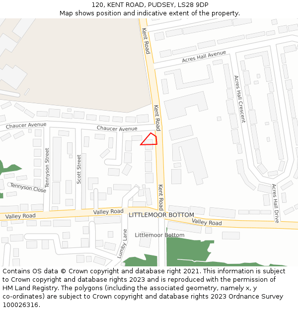 120, KENT ROAD, PUDSEY, LS28 9DP: Location map and indicative extent of plot