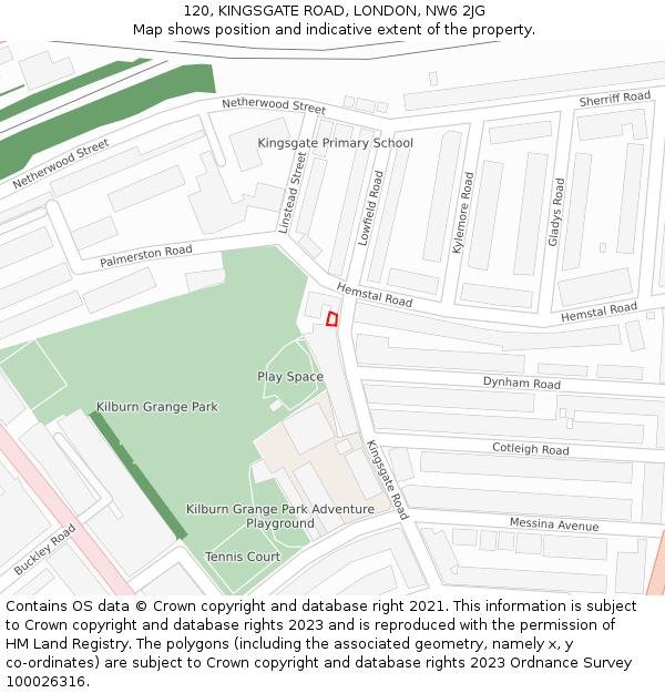 120, KINGSGATE ROAD, LONDON, NW6 2JG: Location map and indicative extent of plot