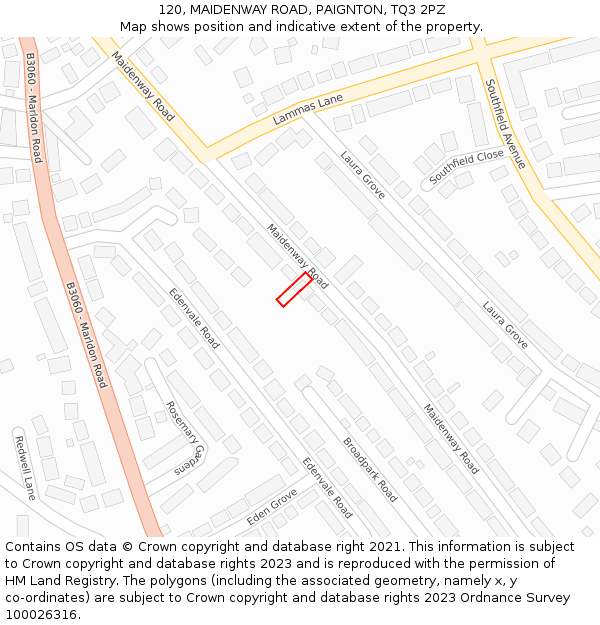 120, MAIDENWAY ROAD, PAIGNTON, TQ3 2PZ: Location map and indicative extent of plot