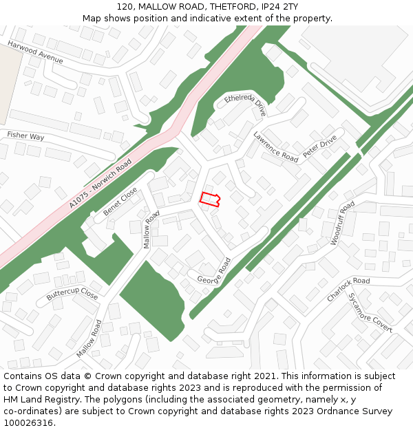 120, MALLOW ROAD, THETFORD, IP24 2TY: Location map and indicative extent of plot