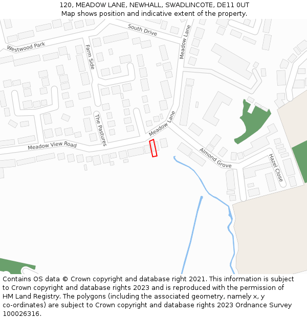120, MEADOW LANE, NEWHALL, SWADLINCOTE, DE11 0UT: Location map and indicative extent of plot