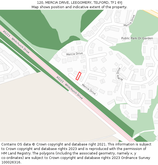 120, MERCIA DRIVE, LEEGOMERY, TELFORD, TF1 6YJ: Location map and indicative extent of plot