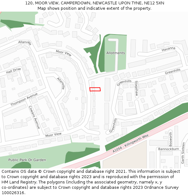 120, MOOR VIEW, CAMPERDOWN, NEWCASTLE UPON TYNE, NE12 5XN: Location map and indicative extent of plot