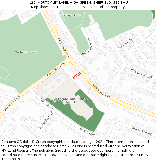 120, MORTOMLEY LANE, HIGH GREEN, SHEFFIELD, S35 3HU: Location map and indicative extent of plot