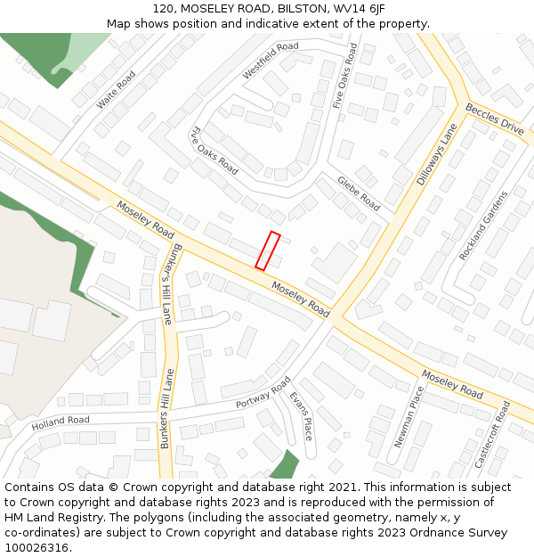 120, MOSELEY ROAD, BILSTON, WV14 6JF: Location map and indicative extent of plot