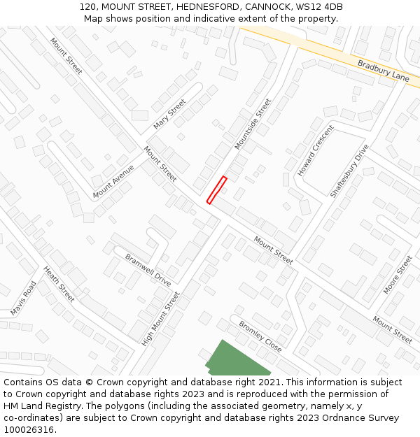 120, MOUNT STREET, HEDNESFORD, CANNOCK, WS12 4DB: Location map and indicative extent of plot