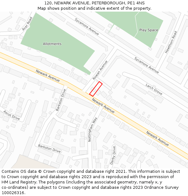 120, NEWARK AVENUE, PETERBOROUGH, PE1 4NS: Location map and indicative extent of plot
