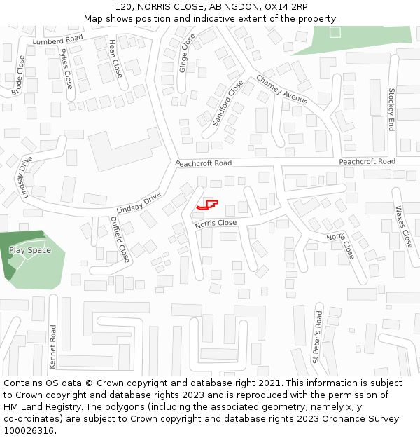 120, NORRIS CLOSE, ABINGDON, OX14 2RP: Location map and indicative extent of plot